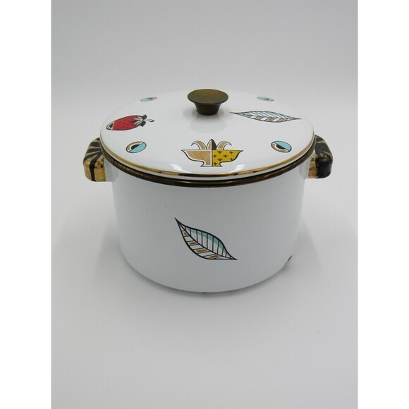 VTG MCM 2 qt Sauce Pot Georges Briard Ambrosia Pineapple Enamelware 60s Retro - Picture 3 of 16